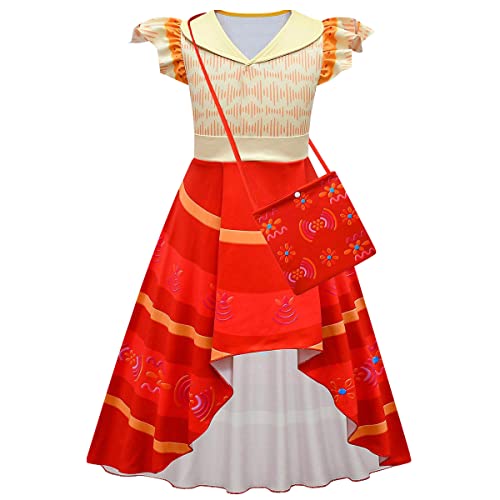 Niños Encanto Vestido Disfraz Pepa Isabela Luisa Dolores Madrigal Mirabel Princesa Vestidos con Bolsa Cosplay Trajes Carnaval Halloween Navidad Disfraces para Niñas Dolores Ruffles 9-10Years