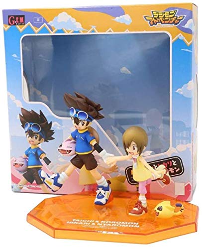 No Digimon Adventure Yagami Taichi-Yagami Hikari-Koromon 10cm Anime Fans Figura de Regalo Tai Kamiva-Yagami Hikari-Koromon