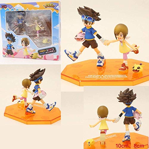 No Digimon Adventure Yagami Taichi-Yagami Hikari-Koromon 10cm Anime Fans Figura de Regalo Tai Kamiva-Yagami Hikari-Koromon