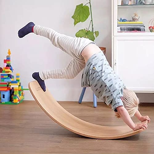 NOBLJX Tablero de Balance de bamboleo de Madera, Juguetes de Aprendizaje Abierto de niños pequeños para niños, tableros de Yoga para niños, Tablero con Curvas, tableros de rockero de Madera