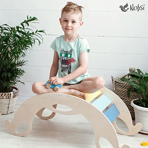 Nobsi Balancín Hecho a Mano - Tablero de Equilibrio de Madera Juguetes mecedores para niños - Juguetes escaladores Montessori para niños - Tablero de bamboleo Multifuncional