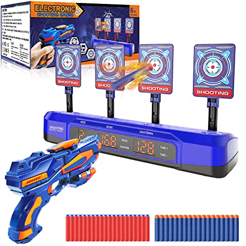 Objetivo de Tiro Electrónico para Nerf, Diana Digital con 1 Pistola de Flechas, 40 Dardos de Espuma, Rebote Automático & Puntuación & Sonido, Juego de Disparos Juguetes Chicos, Regalo Niño 4-12 Años