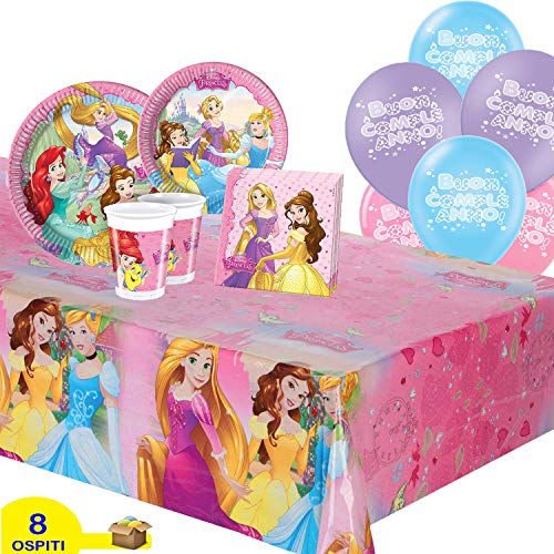 ocballoons Kit cumpleaños para Fiestas de Princesas Disney 57 Piezas 8 Invitados, 8 Persone