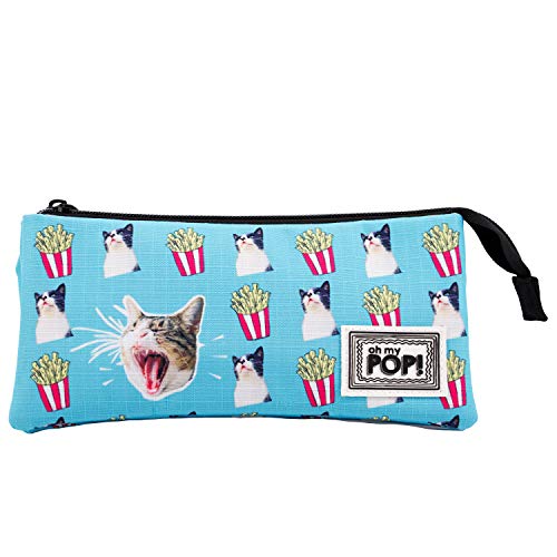 Oh My Pop!-02504 Angry Cat-Estuche Portatodo Triple HS, Color Turquesa (Karactermania