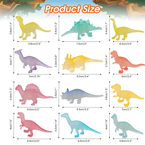 OOTSR 36 Piezas Mini Figura de Dinosaurio Juguetes, Brillan en la Oscuridad, Mini Juguetes de Dinosaurios para Niños Modelo de Dinosaurio Realista para Decoración de Pasteles, 12 Estilos