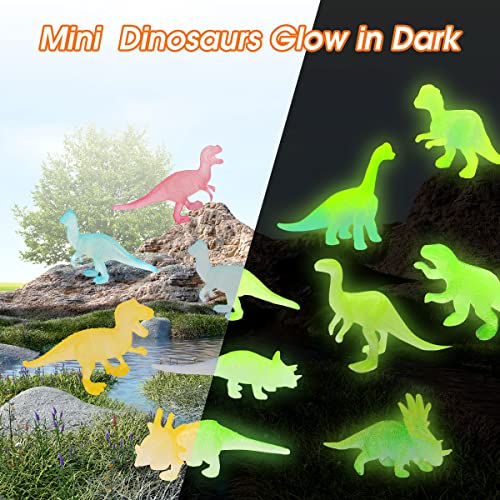 OOTSR 36 Piezas Mini Figura de Dinosaurio Juguetes, Brillan en la Oscuridad, Mini Juguetes de Dinosaurios para Niños Modelo de Dinosaurio Realista para Decoración de Pasteles, 12 Estilos