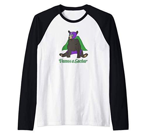 Oso luchador profesional mexicano "Vamos a Luchar" Camiseta Manga Raglan