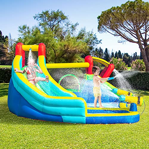 Outsunny Castillo Hinchable con 2 Toboganes Cama de Salto y Piscina para Niños de +3 Años Incluye Inflador y Bolsa de Transporte para Interior Exterior 385x365x200 cm Multicolor