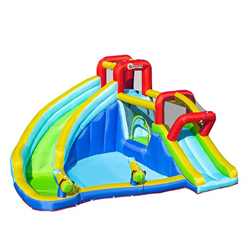 Outsunny Castillo Hinchable con 2 Toboganes Cama de Salto y Piscina para Niños de +3 Años Incluye Inflador y Bolsa de Transporte para Interior Exterior 385x365x200 cm Multicolor