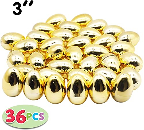 Paquete de 36 huevos de Pascua metálicos dorados brillantes de 5,7 cm de color dorado para rellenar golosinas específicas, regalo de fiesta temática de Pascua, caza de Pascua