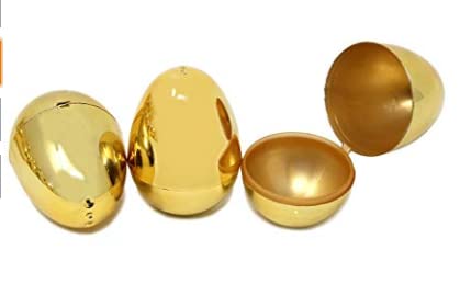 Paquete de 36 huevos de Pascua metálicos dorados brillantes de 5,7 cm de color dorado para rellenar golosinas específicas, regalo de fiesta temática de Pascua, caza de Pascua