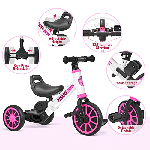 Peradix 3 EN 1 Triciclo para Niños, Bicicleta Desmontable de Pedales, Bicicleta Sin Pedales para Niños y Niñas, Bicicleta de Equilibrio para Bebé 1-3 Años, Cochecito con Ruedas Regulables