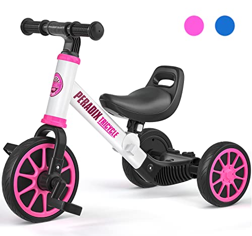 Peradix 3 EN 1 Triciclo para Niños, Bicicleta Desmontable de Pedales, Bicicleta Sin Pedales para Niños y Niñas, Bicicleta de Equilibrio para Bebé 1-3 Años, Cochecito con Ruedas Regulables