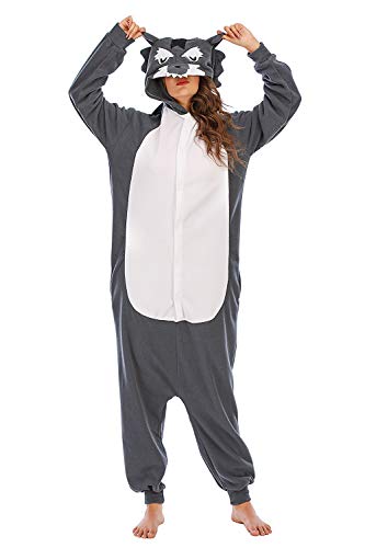 Pijamas Animales Mujer Disfraces de Cosplay para Adultos Pijama Lobo Enteros-2, M