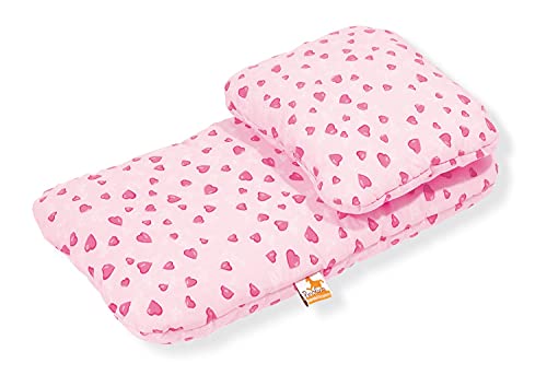 Pinolino 27350-7 - Ropa de cama para cochecito de juguete (2 piezas), diseño de corazones, color rosa