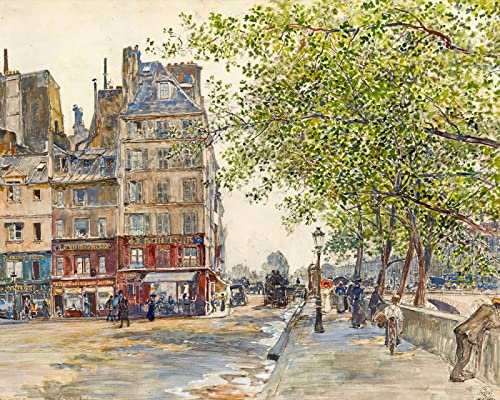 Pintar por Numeros Adultos , Pintura por Números con Pinceles y Pinturas Pinturas de Fama Mundial Decoraciones Frédéric Anatole Houbron vista a la calle riverside edificios ciudad 40x50cm Sin Marco