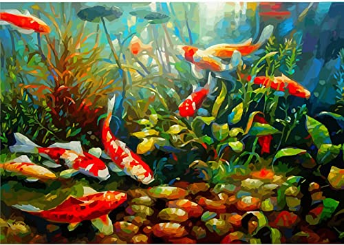 pintar por numeros para adultos y niños Peces de colores animales hermosa pecera Kits de regalo de pintura al óleo digital de bricolaje arte de lienzo decoración del hogar -40x50cm sin marco