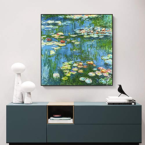 Pintura famosa Nenúfares de Claude Monet Pintura en lienzo Carteles e impresiones Imágenes de arte impresionista para decoración del hogar 65x65cm Sin marco