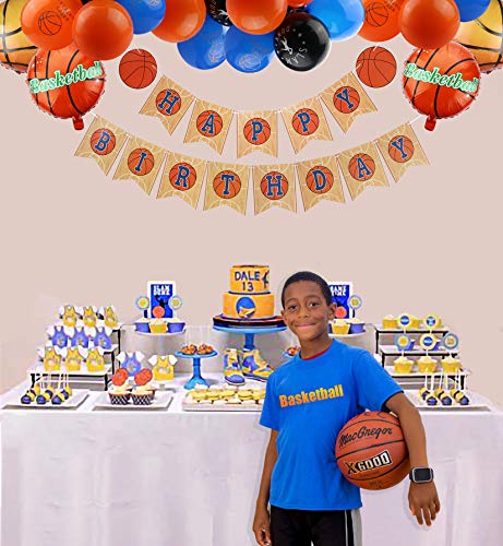 PIXHOTUL Decoraciones para Fiestas de Baloncesto, Happy Birthday Pancartas de Baloncesto y 34 Piezas de Baloncesto Temático Fiesta de Cumpleaños de Globos para Niños y Fanáticos del Baloncesto