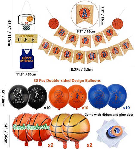 PIXHOTUL Decoraciones para Fiestas de Baloncesto, Happy Birthday Pancartas de Baloncesto y 34 Piezas de Baloncesto Temático Fiesta de Cumpleaños de Globos para Niños y Fanáticos del Baloncesto