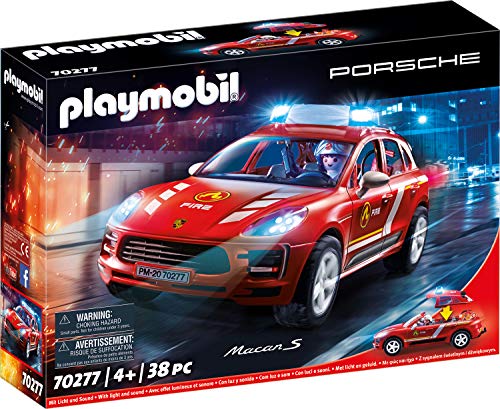 PLAYMOBIL Porsche 70277 Porsche Macan S Bomberos con Efectos de luz y Sonido, a Partir de 4 años