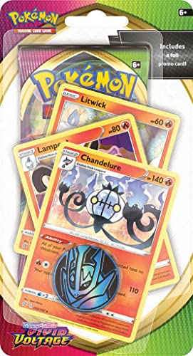 Pokemon TCG Booster Pack | 3 Cartas Promo Chandelure Holo, Litwick, Lampet | 1 sobre Vivid Voltage | 1 Moneda colección Espada y Escudo Vivid Voltage | Cartas y Sobres en Inglés 2021