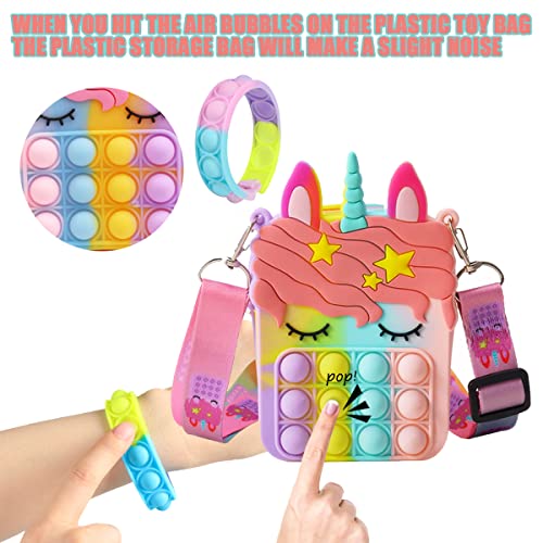 Pop it Push Bubble Bolsa, Fidget Toy Bolso Bandolera, Bolsa de Juguete Antiestrés, Bolso Pop-It 2 en 1, con Correa Ajustable y Pulsera, Regalo Creativo, para Niños Cumpleaños (B)