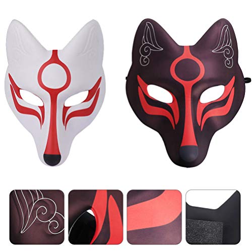 PRETYZOOM 2 Piezas Fox Face Cover Japonés Kabuki Kitsune Cosplay para Disfraces de Halloween Accesorios de Escenario