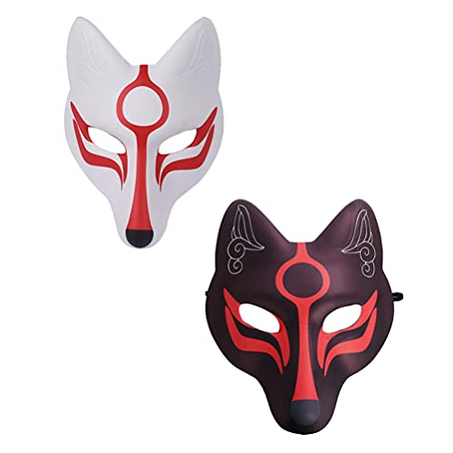 PRETYZOOM 2 Piezas Fox Face Cover Japonés Kabuki Kitsune Cosplay para Disfraces de Halloween Accesorios de Escenario