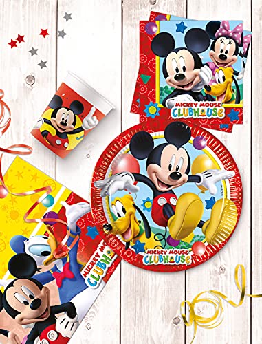 Procos 10210591 – Juego S Disney Playful Mickey de 52 Piezas, Platos, 16 Vasos, 20 servilletas, desechable, vajilla para Fiesta, decoración de Mesa, Multicolor