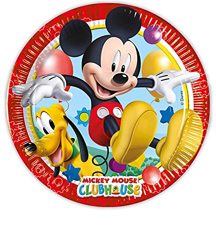 Procos 10210591 – Juego S Disney Playful Mickey de 52 Piezas, Platos, 16 Vasos, 20 servilletas, desechable, vajilla para Fiesta, decoración de Mesa, Multicolor