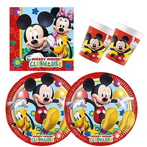 Procos 10210591 – Juego S Disney Playful Mickey de 52 Piezas, Platos, 16 Vasos, 20 servilletas, desechable, vajilla para Fiesta, decoración de Mesa, Multicolor