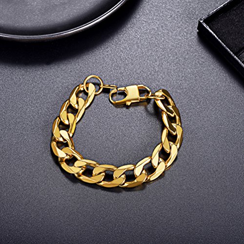 PROSTEEL Pulsera Gorda para Señor Oro 18K Baño Pulsera Cadena Cuaban Brazalete Eslabones 13mm Ancho 21cm Largo