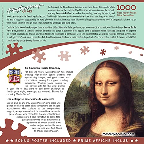 Puzzle Rompecabezas de 1000 piezas Rompecabezas Mona Lisa para adultos por Master Pieces Leonardo DaVinci Da Vinci