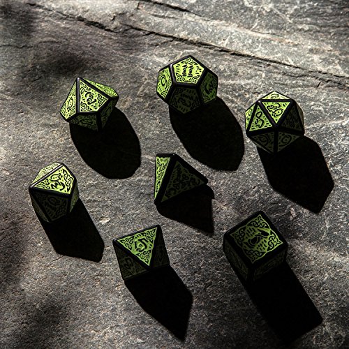 Q Workshop Celtic 3D Revised Black & Green RPG Dice Set 7 Polyhedral Pieces