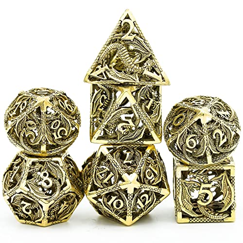 qingmutech Dados Dados de Metal Hueco, Dragón Volador D & D Dice 7 PCS DND Dados, Juego de Dados poliédricos, for Juego de rol. MTG Pionero Dado Gigante (Size : Silver)