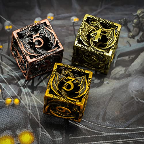 qingmutech Dados Dados de Metal Hueco, Dragón Volador D & D Dice 7 PCS DND Dados, Juego de Dados poliédricos, for Juego de rol. MTG Pionero Dado Gigante (Size : Silver)