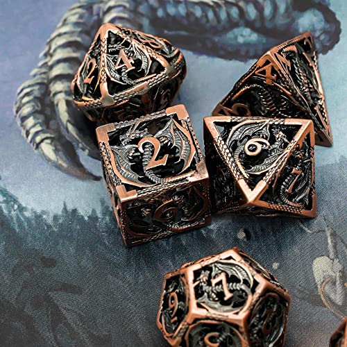 qingmutech Dados Dados de Metal Hueco, Dragón Volador D & D Dice 7 PCS DND Dados, Juego de Dados poliédricos, for Juego de rol. MTG Pionero Dado Gigante (Size : Silver)