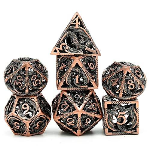 qingmutech Dados Dados de Metal Hueco, Dragón Volador D & D Dice 7 PCS DND Dados, Juego de Dados poliédricos, for Juego de rol. MTG Pionero Dado Gigante (Size : Silver)