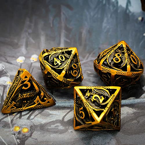 qingmutech Dados Dados de Metal Hueco, Dragón Volador D & D Dice 7 PCS DND Dados, Juego de Dados poliédricos, for Juego de rol. MTG Pionero Dado Gigante (Size : Silver)