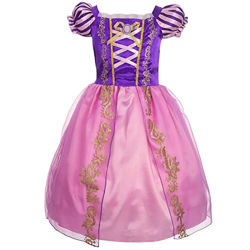 Rapunzel - Disfraz de princesa para niñas y niñas, diseño floral hinchado para verano, desfile de disfraces, disfraces de fiesta, Halloween, Navidad, cumpleaños, maxi noche de carnaval, rosa, 5 años