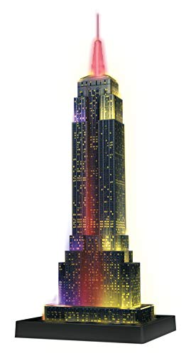 Ravensburger 12566 1- Puzzle 3D Building: Empire State Building Night Edition, Multicolor + Puzzle Building 3D Night Edition: Estatua De La Libertad (12596), Color, Modelo Surtido