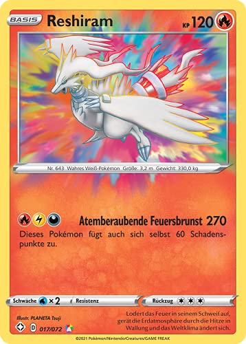 Reshiram Amazing Rare – 017/072 – Espada y escudo de Pokémon 4.5 – Brillante destino – Pokémon – Tarjeta individual – Alemán + 1 x Heartforcards® Toploader