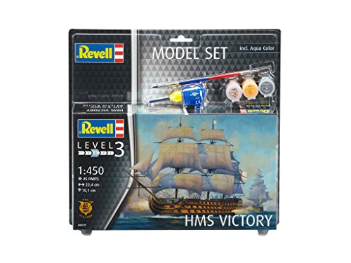 Revell Maqueta de Barco 1: 450 – HMS Victory en Escala 1: 450, Nivel 3, réplica exacta con Muchos Detalles, Barco, Model Juego con Base Accesorios, 65819