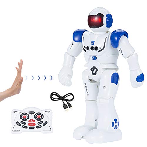 Robot de Juguete - Inteligente Programable RC Robot, Educativo Recargable Robot, Gestos Control Robot con Múltiples Funciones de Canto Baile y Aprendizaje, Regalo Ideal para Niños (Azul)