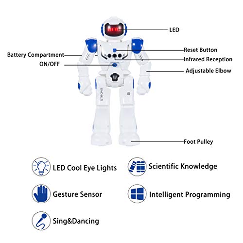 Robot de Juguete - Inteligente Programable RC Robot, Educativo Recargable Robot, Gestos Control Robot con Múltiples Funciones de Canto Baile y Aprendizaje, Regalo Ideal para Niños (Azul)