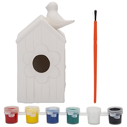 Roots & Shoots – Pinta tu propia casa de pájaros, kit de casa de pájaros pintables con pinturas y pincel, kits de manualidades para niños, decoración de la casa de pájaros, 11 cm x 8 cm x 18,5 cm