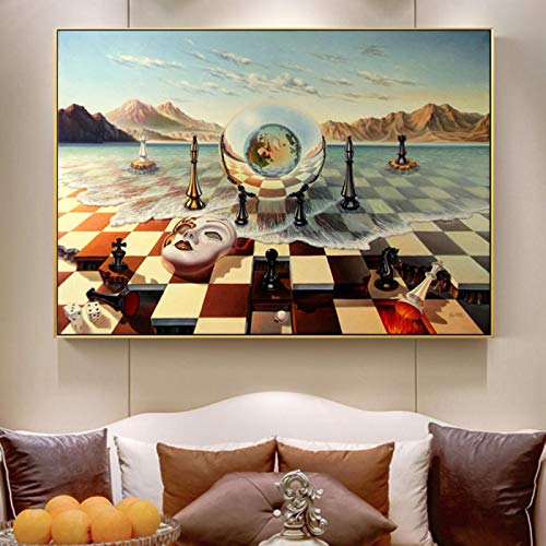 Salvador Dalí Surrealismo Ajedrez Máscara En El Mar Impresiones De Lienzo Pintura En Arte De Pared Abstracto Pósteres Extraños Imagen Decoración Para El Hogar 50x70cm (20x28in) Sin Marco