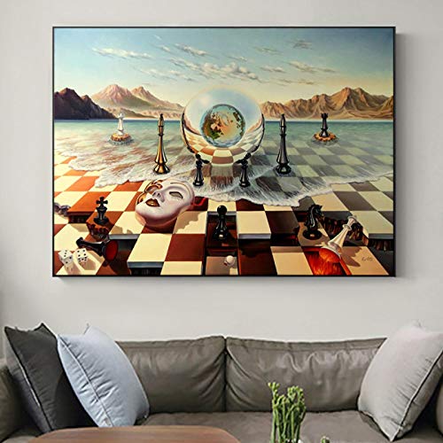 Salvador Dalí Surrealismo Ajedrez Máscara En El Mar Impresiones De Lienzo Pintura En Arte De Pared Abstracto Pósteres Extraños Imagen Decoración Para El Hogar 50x70cm (20x28in) Sin Marco