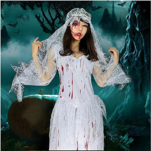 Sangrienta Gótico Novia Traje,Mujeres's Víspera de Todos Los Santos Zombie Disfraces Horror Vampiro Vestidos,Cadáver Cosplay Vestido Contiene Velo-Novia Fantasma One Size